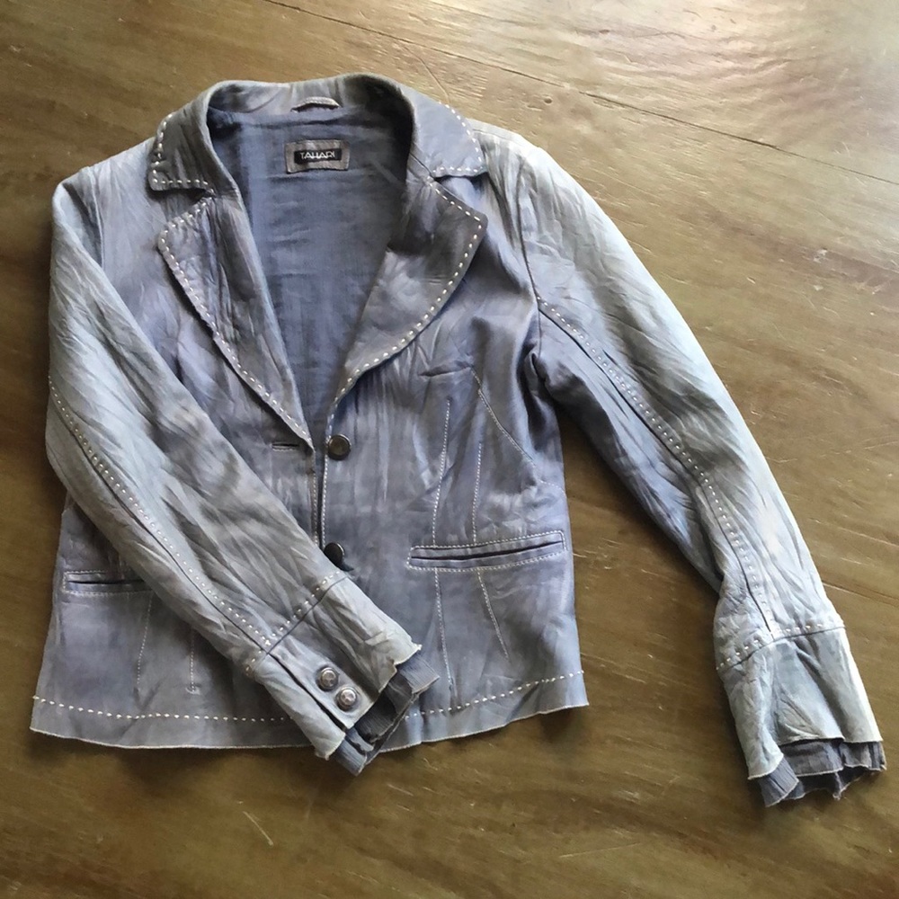 Tahari blue leather jacket
